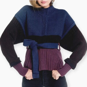 Wildfox Barb Chunky Knit Jacket Colourblock Cardigan with Waist Tie Small
